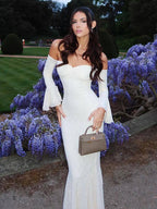Lace Off Shoulder Maxi Dress For Women - Elegant Trumpet Long Sleeves Mermaid Gown - Spring Formal Evening Party 2026