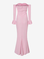 Lace Off Shoulder Maxi Dress For Women - Elegant Trumpet Long Sleeves Mermaid Gown - Spring Formal Evening Party 2026
