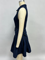 Sleeveless Denim Mini Dress For Women - Y2K Pleated Belted Button Up Jean Skater Dress - Summer Casual Picnic 2026