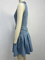 Sleeveless Denim Mini Dress For Women - Y2K Pleated Belted Button Up Jean Skater Dress - Summer Casual Picnic 2026