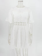 White Eyelet Backless Mini Dress For Women - Boho Flare Sleeve Fit And Flare Cotton Sundress - Summer Beach Vacation 2026