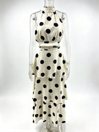 Polka Dot Skirt Two Piece Set For Women - Retro Halter Neck Crop Top And Tiered Maxi Skirt - Summer Garden Party 2026