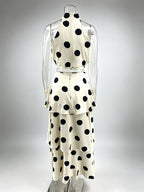 Polka Dot Skirt Two Piece Set For Women - Retro Halter Neck Crop Top And Tiered Maxi Skirt - Summer Garden Party 2026