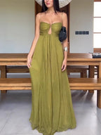 Sexy Cutout Maxi Dress For Women - Ruched Bust Spaghetti Strap Boho Flowy Sundress - Summer Beach Vacation 2026