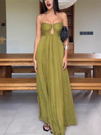 Sexy Cutout Maxi Dress For Women - Ruched Bust Spaghetti Strap Boho Flowy Sundress - Summer Beach Vacation 2026