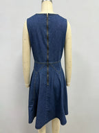 Sleeveless Mini Denim Dress For Women - Medium Blue Y2K Flower Button Fit And Flare Jean Pleated Sun Dress - Summer Casual Party 2026