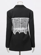 Sexy Corset Lace Blazer For Women - Black White Contrast Bustier Slim Suit Jacket - Spring Night Out Party 2026
