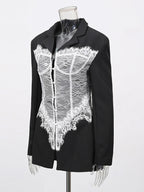 Sexy Corset Lace Blazer For Women - Black White Contrast Bustier Slim Suit Jacket - Spring Night Out Party 2026