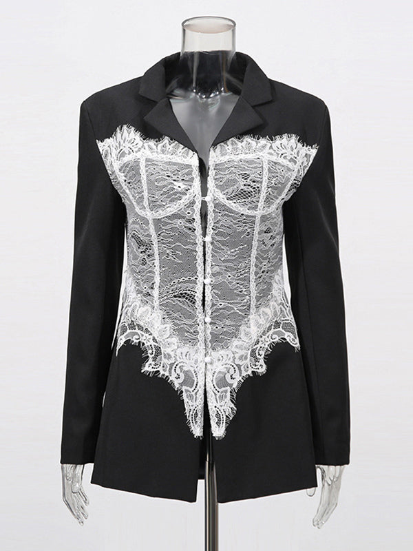Sexy Corset Lace Blazer For Women - Black White Contrast Bustier Slim Suit Jacket - Spring Night Out Party 2026