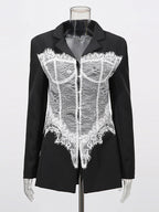 Sexy Corset Lace Blazer For Women - Black White Contrast Bustier Slim Suit Jacket - Spring Night Out Party 2026