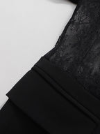 Sexy Lace Patchwork Blazer For Women - Black Gothic Sheer Mesh Waist Slim Fit Suit Jacket - Spring Evening Party 2026