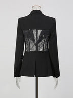 Sexy Lace Patchwork Blazer For Women - Black Gothic Sheer Mesh Waist Slim Fit Suit Jacket - Spring Evening Party 2026