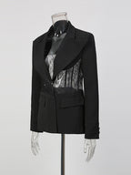 Sexy Lace Patchwork Blazer For Women - Black Gothic Sheer Mesh Waist Slim Fit Suit Jacket - Spring Evening Party 2026