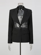 Sexy Lace Patchwork Blazer For Women - Black Gothic Sheer Mesh Waist Slim Fit Suit Jacket - Spring Evening Party 2026