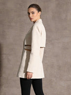 Cut Out Blazer For Women - Beige Elegant Single Button Slim Fit Long Jacket - Spring Office-to-dinner 2026