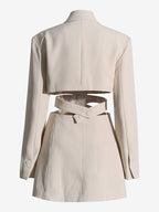 Cut Out Blazer For Women - Beige Elegant Single Button Slim Fit Long Jacket - Spring Office-to-dinner 2026