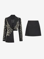 Pearl Beaded Blazer Skirt Set For Women - Sexy Asymmetric Hem Cut Out Mini 2 Piece Suit - Spring Night Out Party 2026