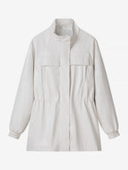 Faux Leather Safari Jacket For Women - Drawstring Waist High Neck Cargo Pocket Midi Coat - Spring Chic Streetwear 2026