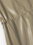 Faux Leather Safari Jacket For Women - Drawstring Waist High Neck Cargo Pocket Midi Coat - Spring Chic Streetwear 2026