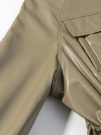 Faux Leather Safari Jacket For Women - Drawstring Waist High Neck Cargo Pocket Midi Coat - Spring Chic Streetwear 2026