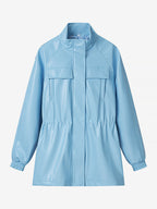 Faux Leather Safari Jacket For Women - Drawstring Waist High Neck Cargo Pocket Midi Coat - Spring Chic Streetwear 2026