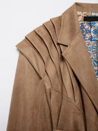 Faux Suede Wrap Jacket For Women - Brown Hourglass Tailored Blazer Structured Shoulder Coat - Spring Chic Streetwear 2026