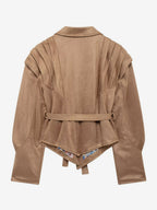 Faux Suede Wrap Jacket For Women - Brown Hourglass Tailored Blazer Structured Shoulder Coat - Spring Chic Streetwear 2026