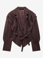 Faux Suede Wrap Jacket For Women - Brown Hourglass Tailored Blazer Structured Shoulder Coat - Spring Chic Streetwear 2026
