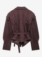 Faux Suede Wrap Jacket For Women - Brown Hourglass Tailored Blazer Structured Shoulder Coat - Spring Chic Streetwear 2026