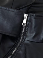 Oversized Faux Leather Bomber Jacket For Women - Black Retro High Neck Loose Moto Biker Coat - Spring Chic Streetwear 2026