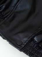 Oversized Faux Leather Bomber Jacket For Women - Black Retro High Neck Loose Moto Biker Coat - Spring Chic Streetwear 2026