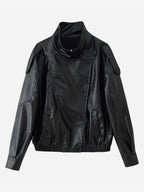 Oversized Faux Leather Bomber Jacket For Women - Black Retro High Neck Loose Moto Biker Coat - Spring Chic Streetwear 2026