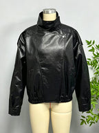 Oversized Faux Leather Bomber Jacket For Women - Black Retro High Neck Loose Moto Biker Coat - Spring Chic Streetwear 2026