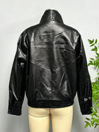 Oversized Faux Leather Bomber Jacket For Women - Black Retro High Neck Loose Moto Biker Coat - Spring Chic Streetwear 2026