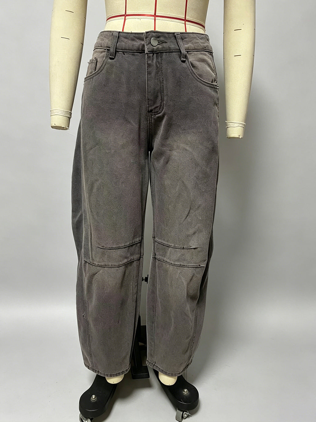 Barrel Leg Jeans For Women - Horseshoe Cut Baggy Wide Leg Denim Trousers With Seam Detail - Spring Casual Streetwear 2026