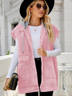 Oversized Hooded Denim Vest For Women - Longline Distressed Sleeveless Jean Jacket Coat - Spring Summer Streetwear 2026