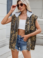 Leopard Print Denim Vest For Women - Animal Pattern Oversized Sleeveless Jean Jacket Coat - Spring Summer Streetwear 2026