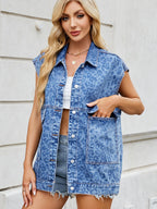 Leopard Print Denim Vest For Women - Animal Pattern Oversized Sleeveless Jean Jacket Coat - Spring Summer Streetwear 2026