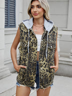 Hooded Denim Vest For Women - Oversized Longline Distressed Sleeveless Jean Jacket Coat - Spring Summer Streetwear 2026