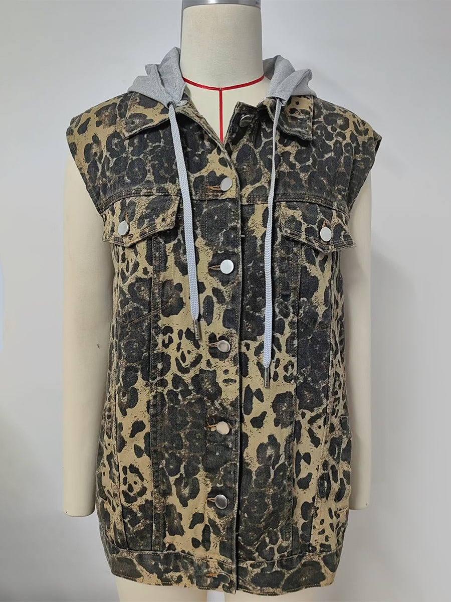 Hooded Denim Vest For Women - Oversized Longline Distressed Sleeveless Jean Jacket Coat - Spring Summer Streetwear 2026