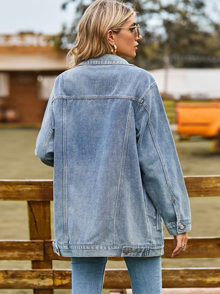 Oversized Denim Jacket For Women - Long Boyfriend Fit Distressed Jean Trucker Coat - Spring Chic Streetwear 2026