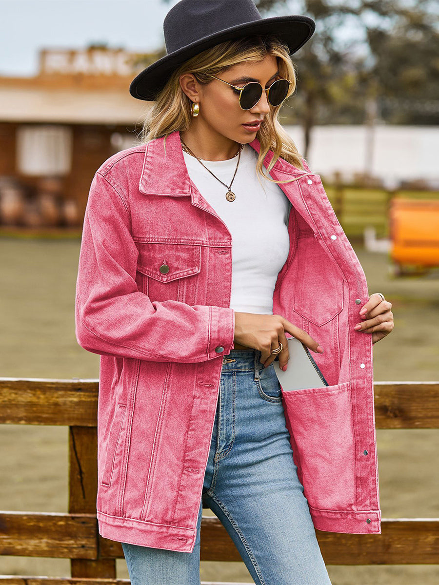 Oversized Denim Jacket For Women - Long Boyfriend Fit Distressed Jean Trucker Coat - Spring Chic Streetwear 2026