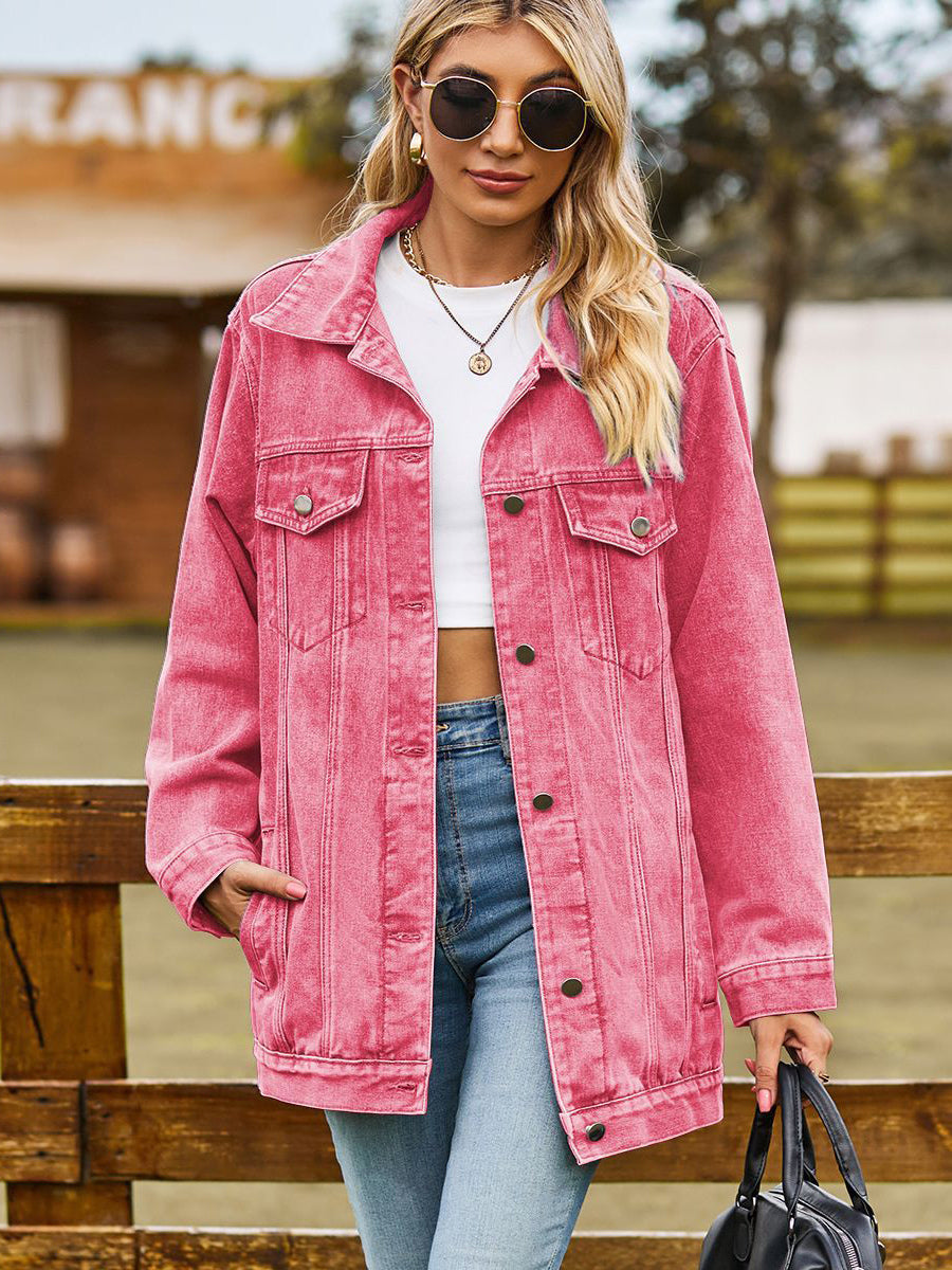 Oversized Denim Jacket For Women - Long Boyfriend Fit Distressed Jean Trucker Coat - Spring Chic Streetwear 2026