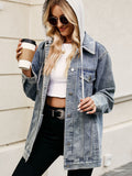 Oversized Hooded Denim Jacket For Women - Long Boyfriend Fit Distressed Jean Trucker Coat - Spring Chic Streetwear 2026