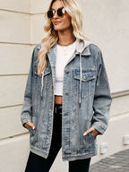Oversized Hooded Denim Jacket For Women - Long Boyfriend Fit Distressed Jean Trucker Coat - Spring Chic Streetwear 2026