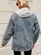 Oversized Hooded Denim Jacket For Women - Long Boyfriend Fit Distressed Jean Trucker Coat - Spring Chic Streetwear 2026