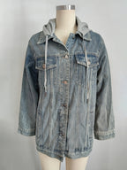 Oversized Hooded Denim Jacket For Women - Long Boyfriend Fit Distressed Jean Trucker Coat - Spring Chic Streetwear 2026