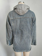 Oversized Hooded Denim Jacket For Women - Long Boyfriend Fit Distressed Jean Trucker Coat - Spring Chic Streetwear 2026