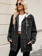 Oversized Hooded Denim Jacket For Women - Long Boyfriend Fit Distressed Jean Trucker Coat - Spring Chic Streetwear 2026