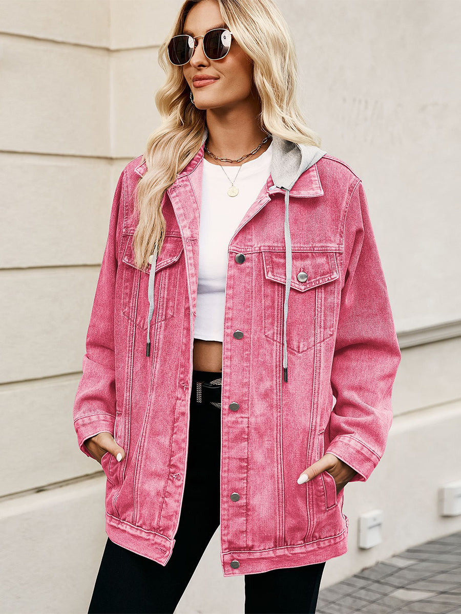Oversized Hooded Denim Jacket For Women - Long Boyfriend Fit Distressed Jean Trucker Coat - Spring Chic Streetwear 2026